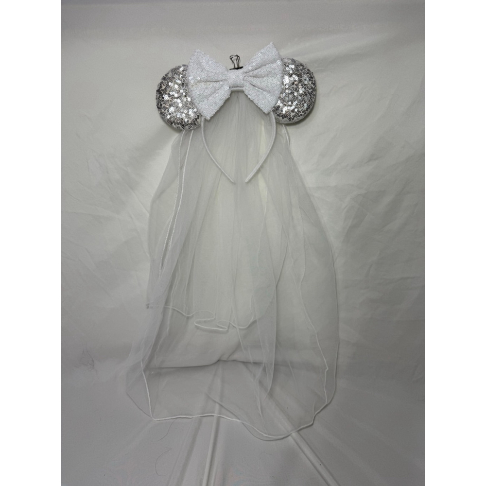 Women’s Bridal Minnie Ears - Unbranded - White/Silver with Veil